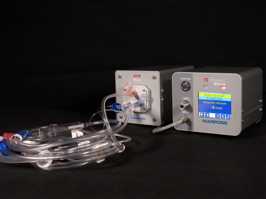 Marposs Tecna T2/AV10 testing solution designed for leak testing of blood lines.