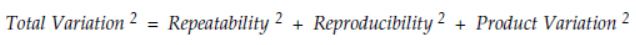 Total Variation 2 = Repeatability 2 + Reproducibility 2 + Product Variation 2