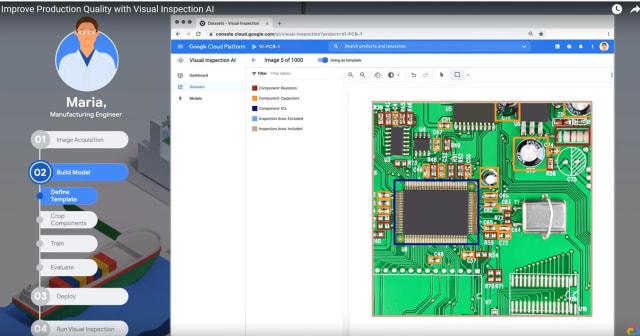 AI Visual Inspector software loaded with PCB board image, with marked components for inspection