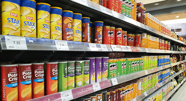 Supermarket shelves are loaded with a vast array of ultraprocessed foods. 