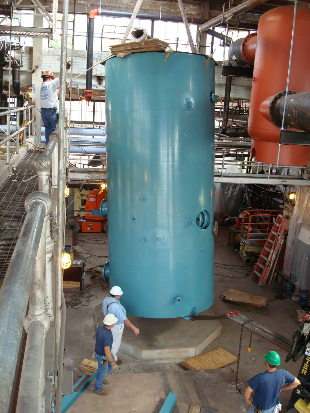 Large electric boiler being set in place 